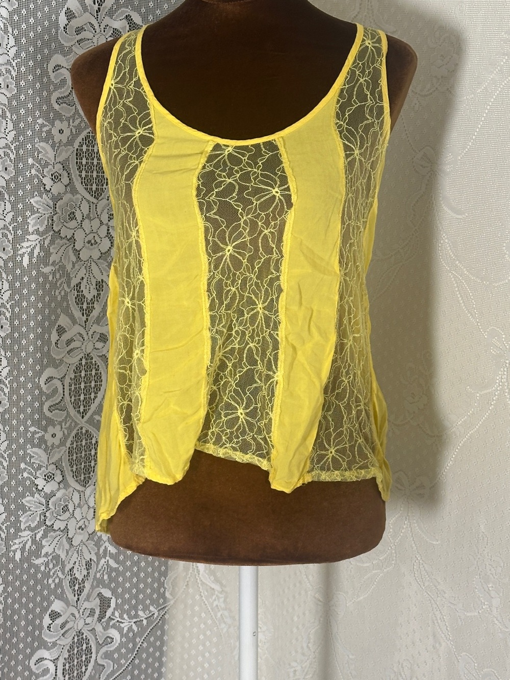 Yellow Lace-Panel Camisole Tank Top for Women
